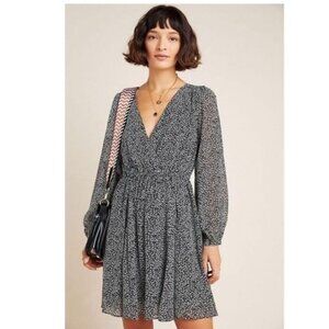 REPOSH Anthropologie Maeve XL Black Leopard Print Mini Dress, Long Sleeve